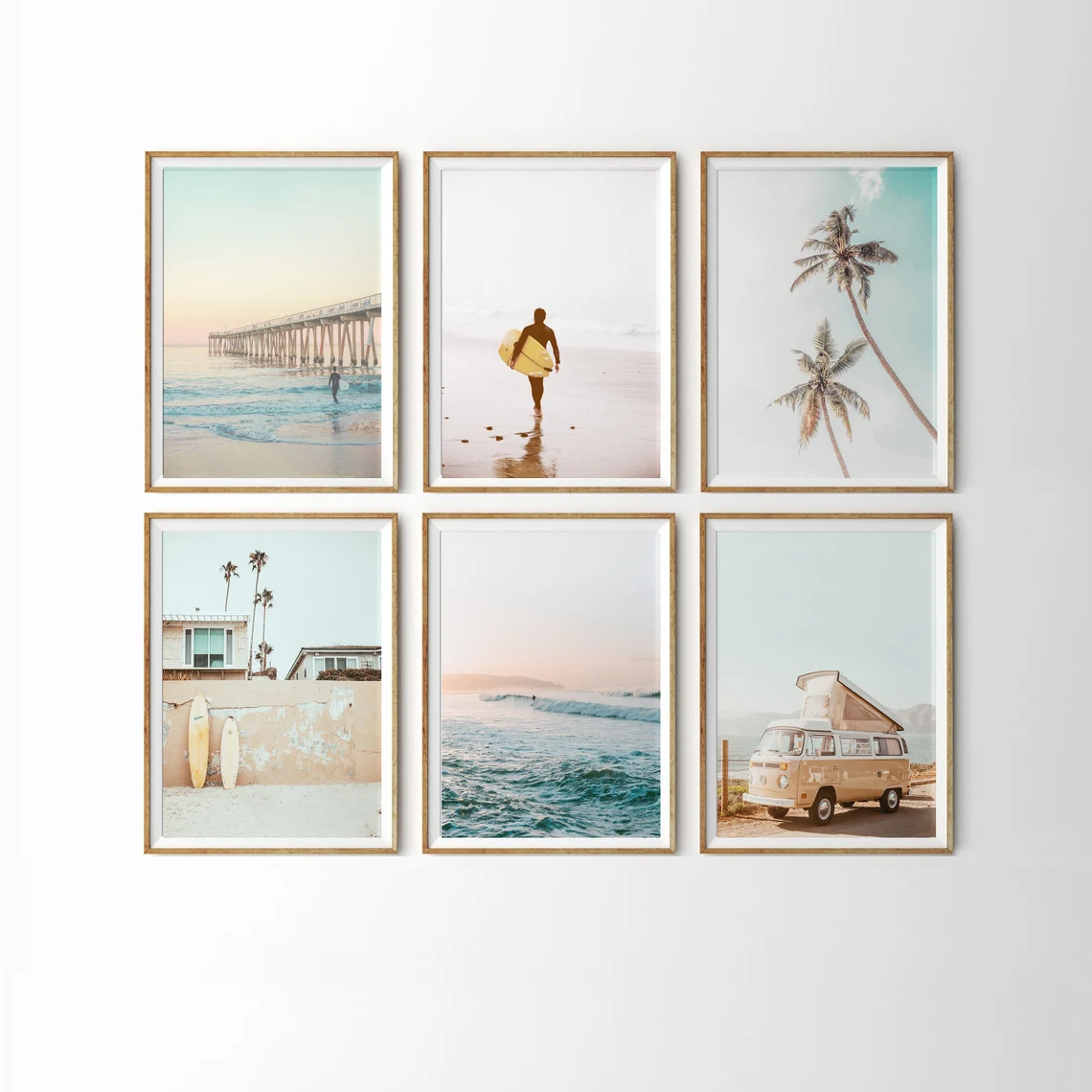 Set de 3 cuadros playeros en tonos pastel