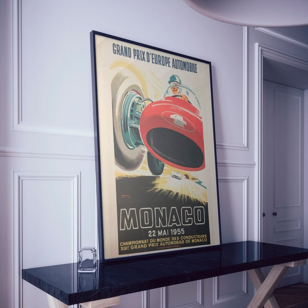 Poster de automovilismo vintage: 1955 F1 Monaco Grand Prix