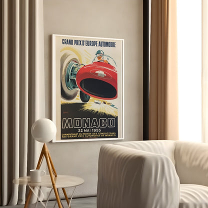 Poster de automovilismo vintage: 1955 F1 Monaco Grand Prix