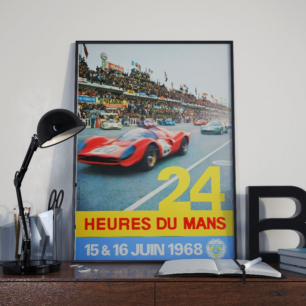 Poster de automovilismo vintage: 1968 - 24 HEURES DU MANS