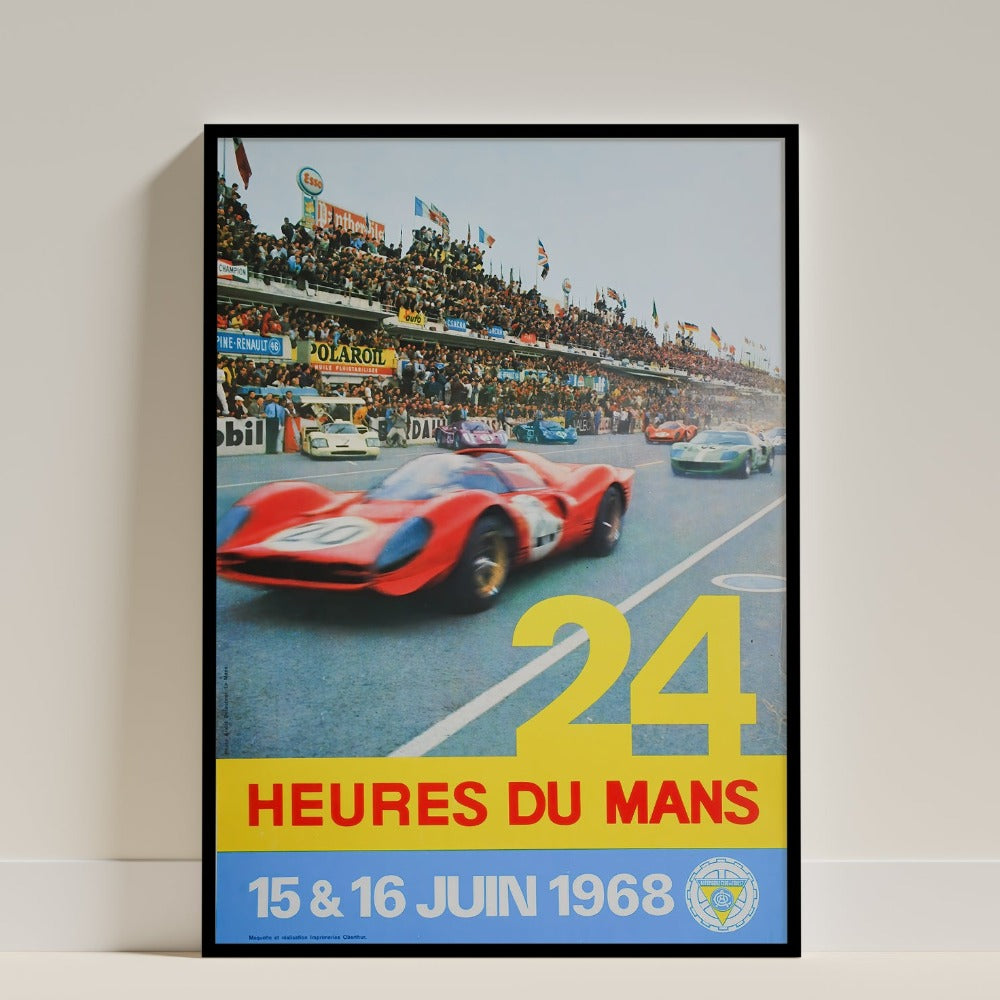 Poster de automovilismo vintage: 1968 - 24 HEURES DU MANS